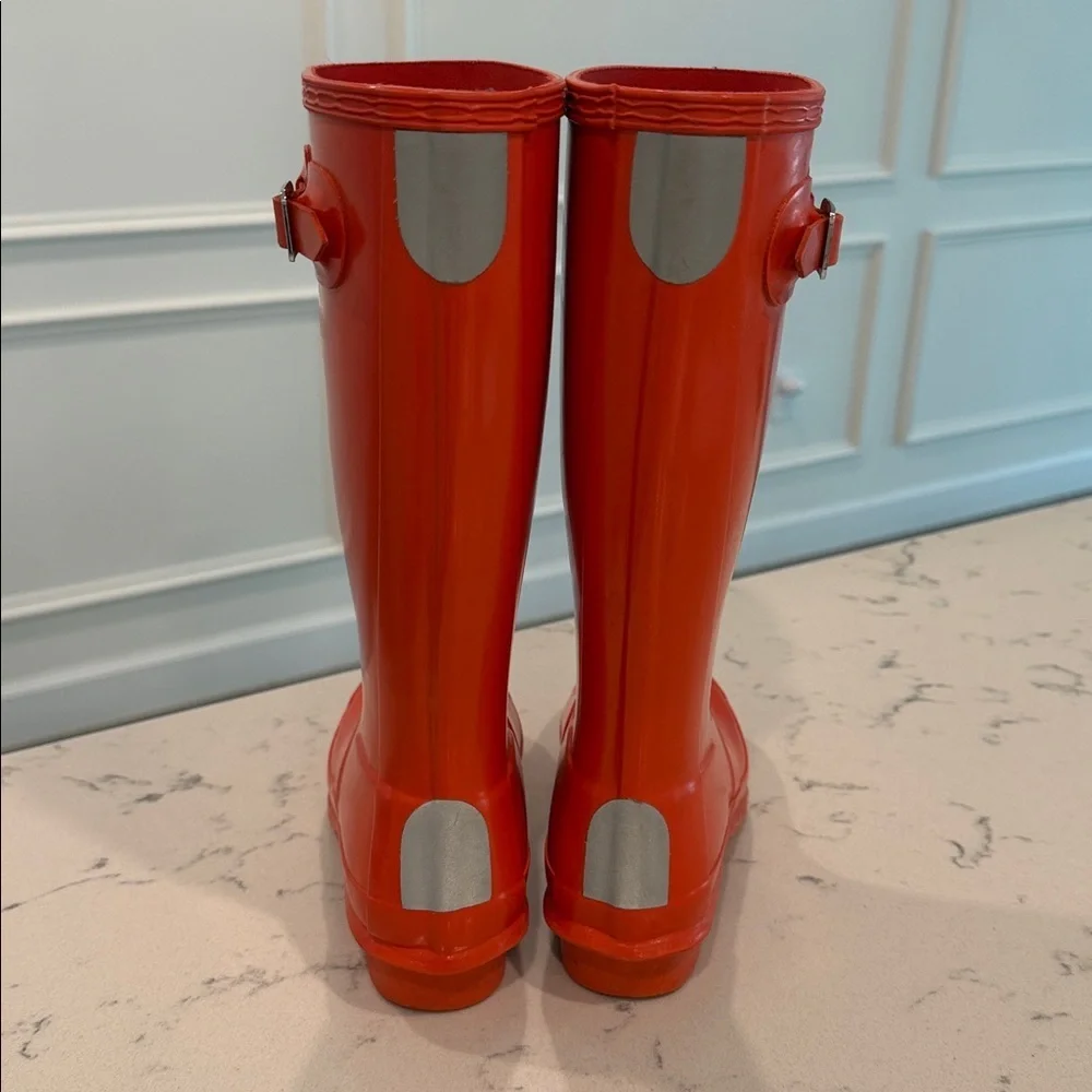 Hunter Tall Glossy Orange Rubber Rain Boots